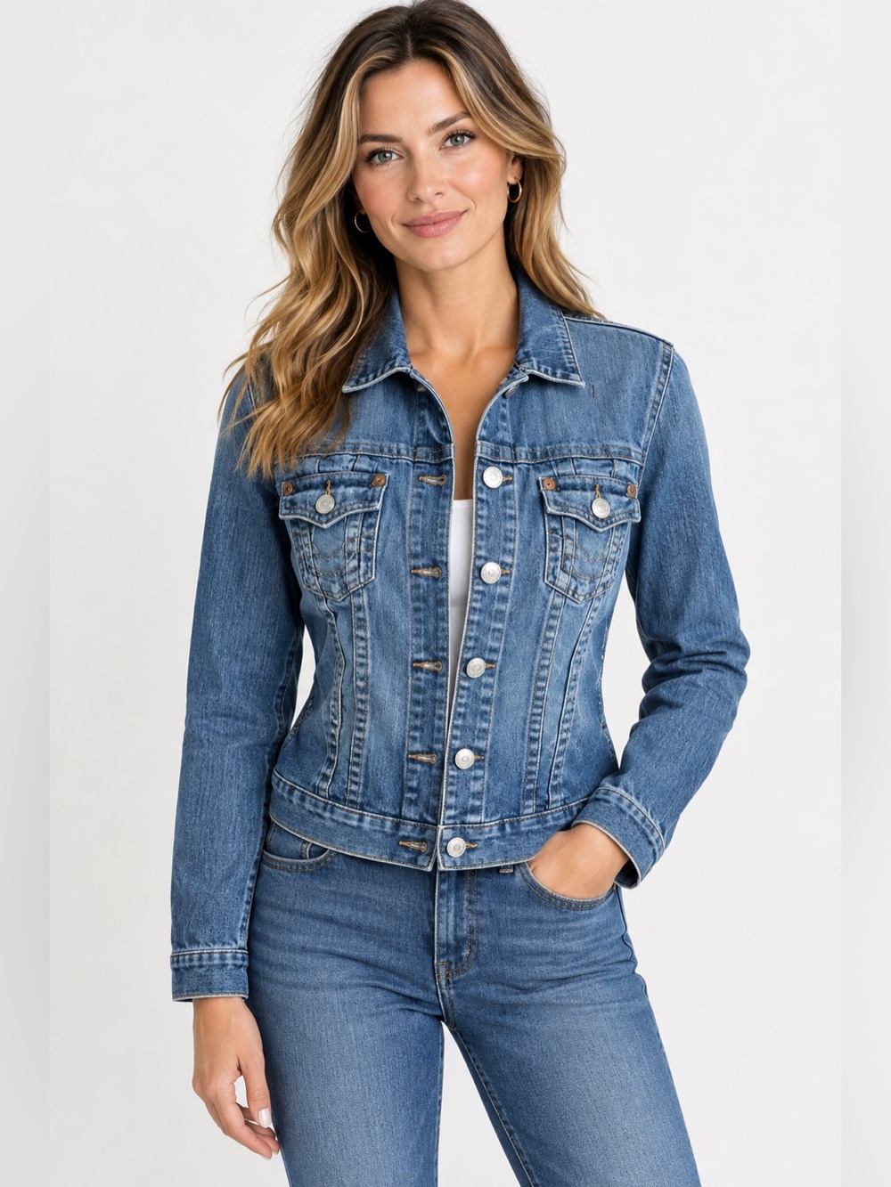 True Religion Women's Blue Denim Jacket Cowgirl Baddie SZ M